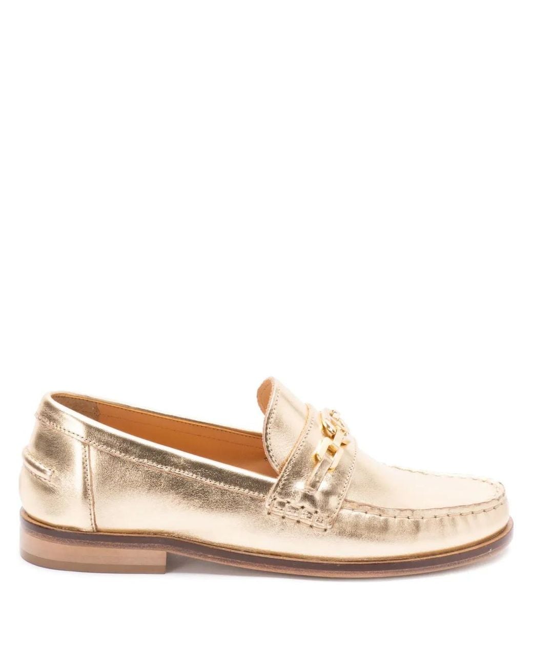 Twinset Natural Metallic-Leather Loafers
