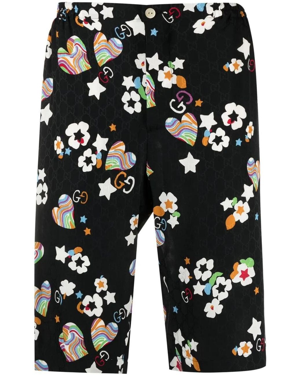 Gucci Black Monogram-Print Knee-Length Shorts for men