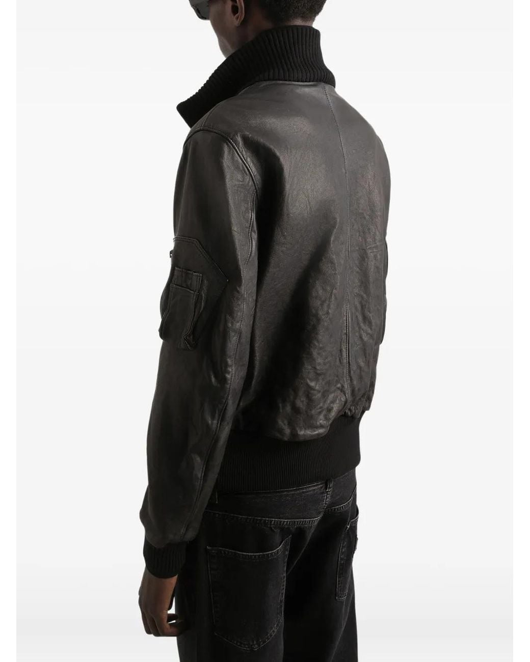 Dolce & Gabbana Black Leather Bomber Jacket for men