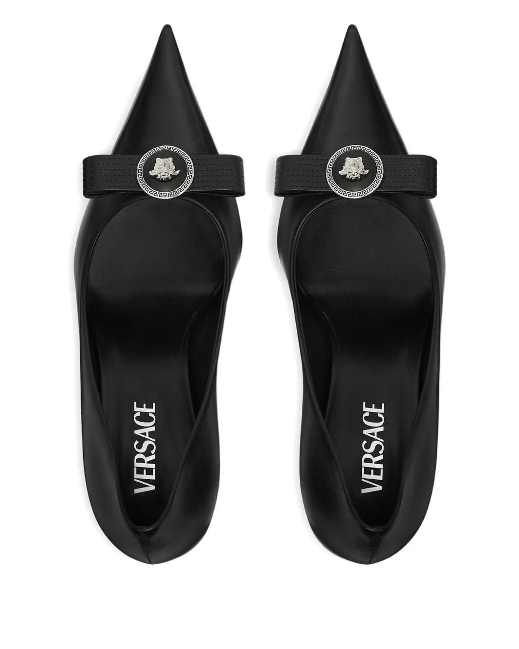 Versace Black Gianni Ribbon Leather Pumps