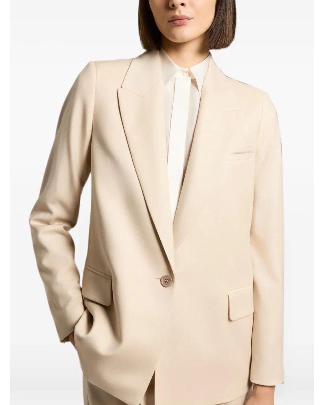 Peserico Natural Single-Breasted Peak-Lapels Jacket