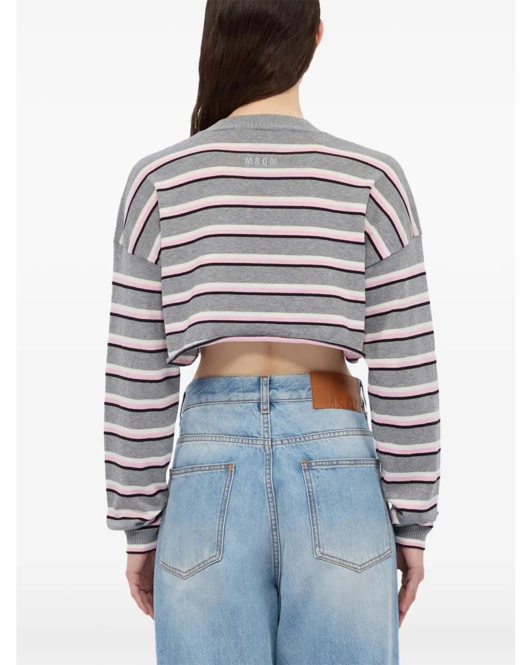 MSGM Gestreepte Trui Met V-Hals in het White