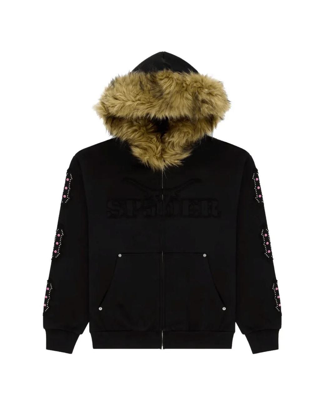 Sp5der Black Garibaldi Studded Logo Hoodie for men