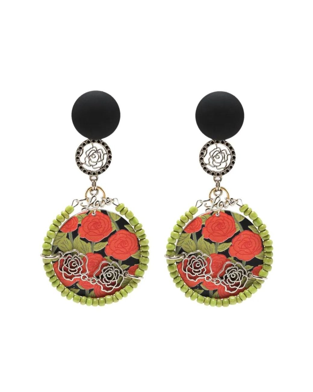 Amir Slama Green Love Floral-Print Earring