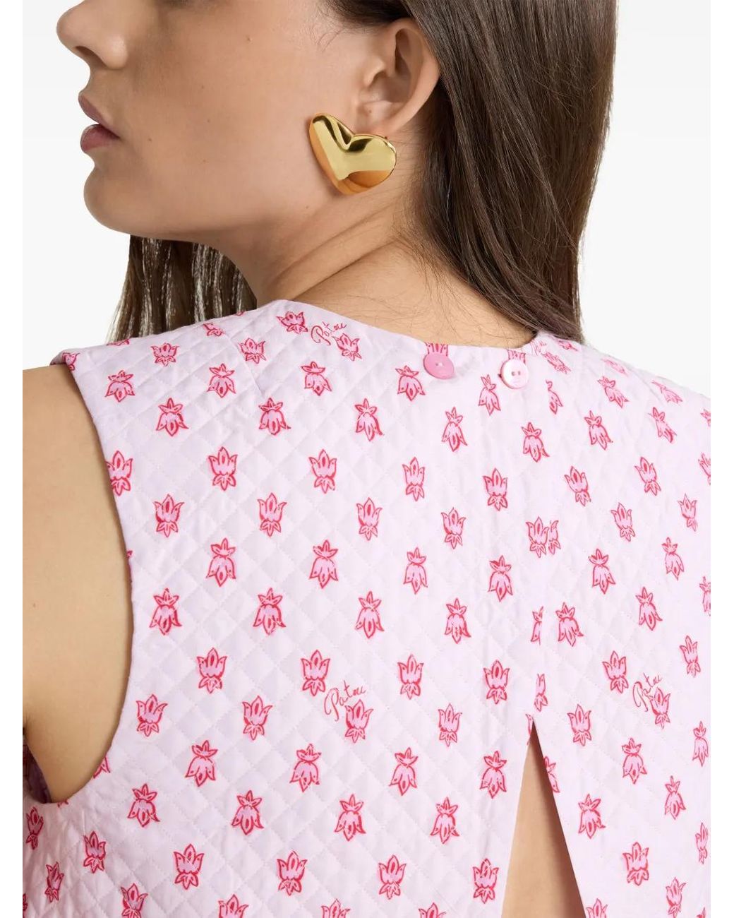 Patou Pink Floral-Print Quilted Crop Top