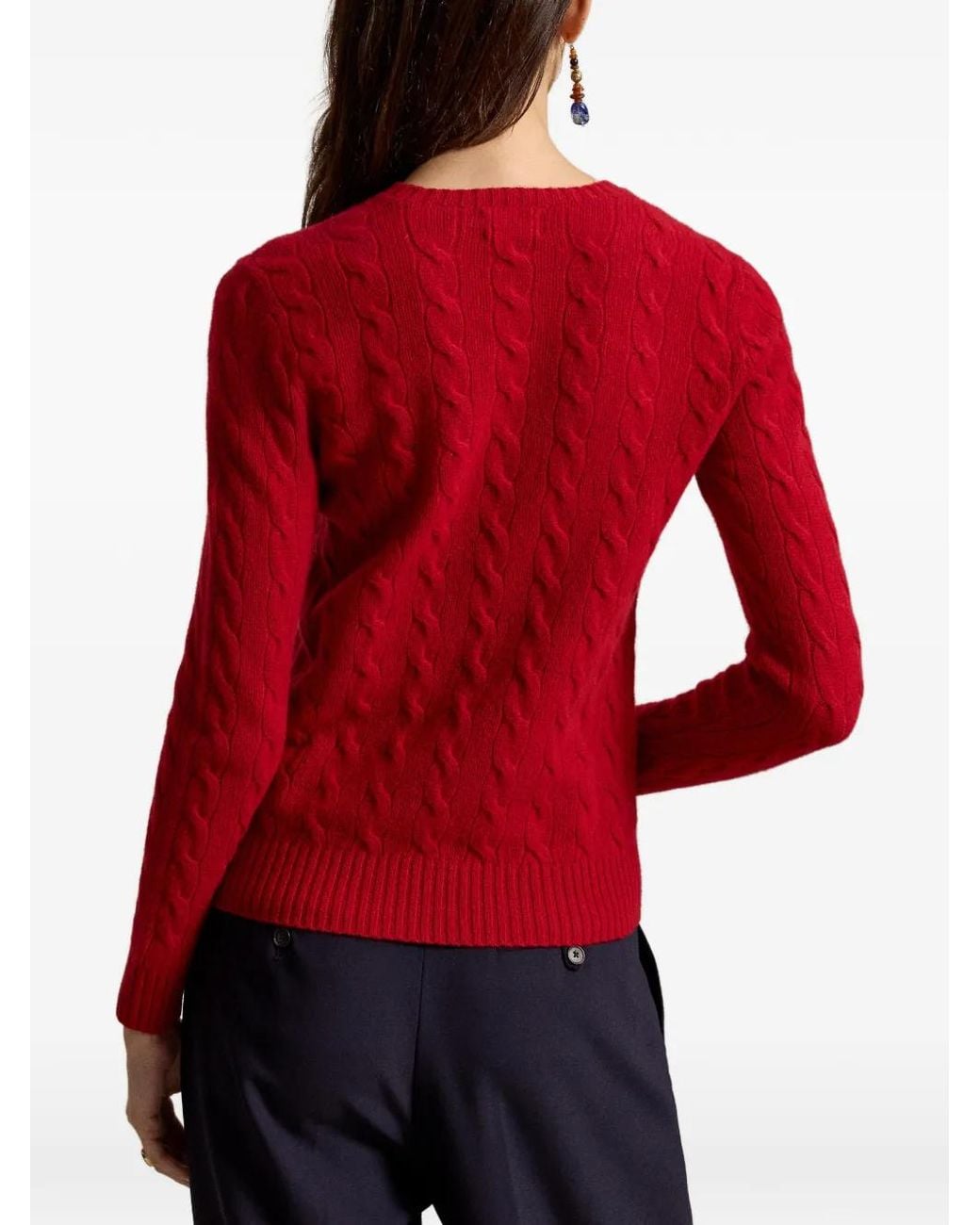 Polo Ralph Lauren Red Cable-Knit Wool-Cashmere Crewneck Sweater