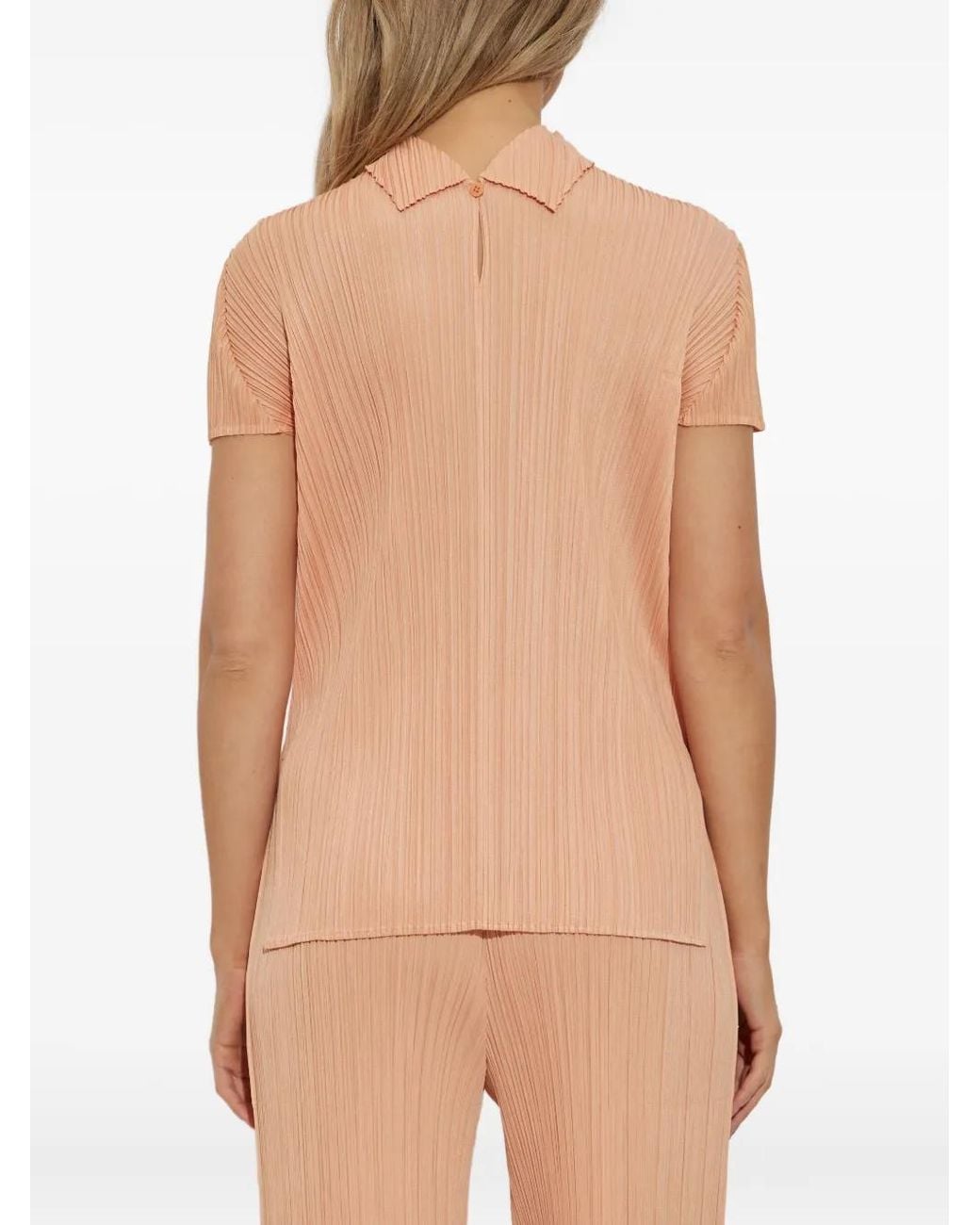 Pleats Please Issey Miyake Natural Blouse Plissée À Col Montant