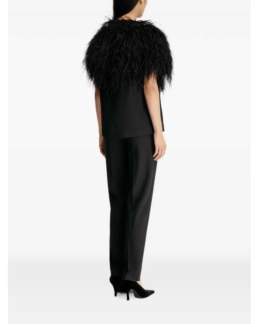 Loulou de Saison Black Iona Feather-Trim Blouse