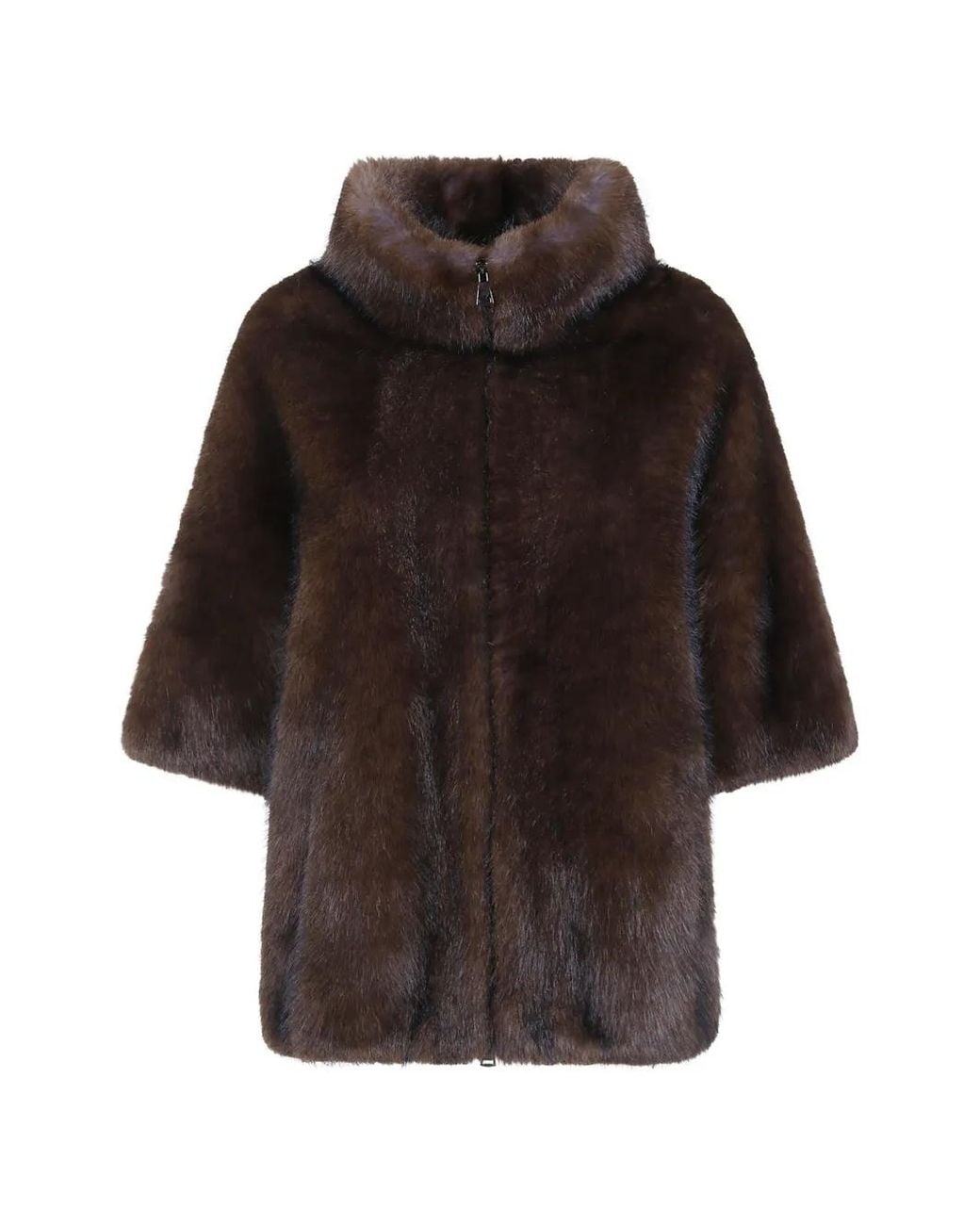 VALENTINI 1972 Black Faux-Fur Funnel-Neck Coat