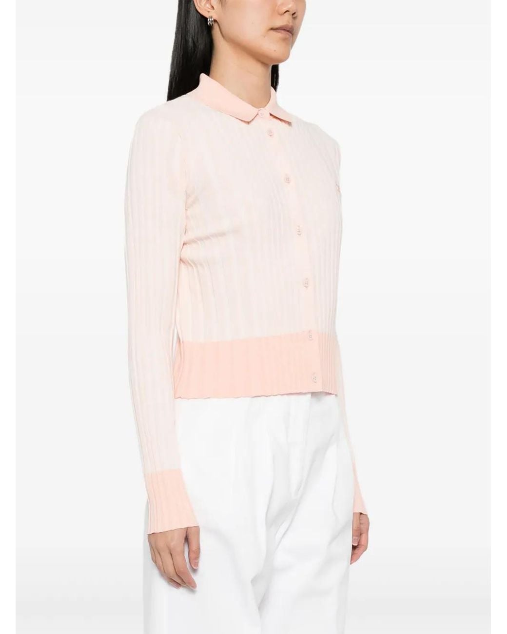 Maison Kitsuné Pleated Cardigan With Baby Fox Appliqué in Pink | Lyst