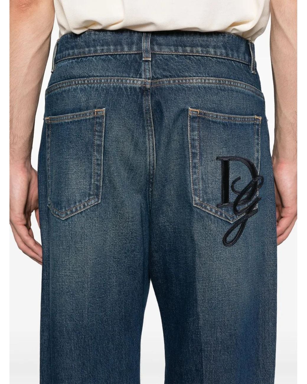 Dolce & Gabbana Blue Logo-Patch Jeans for men