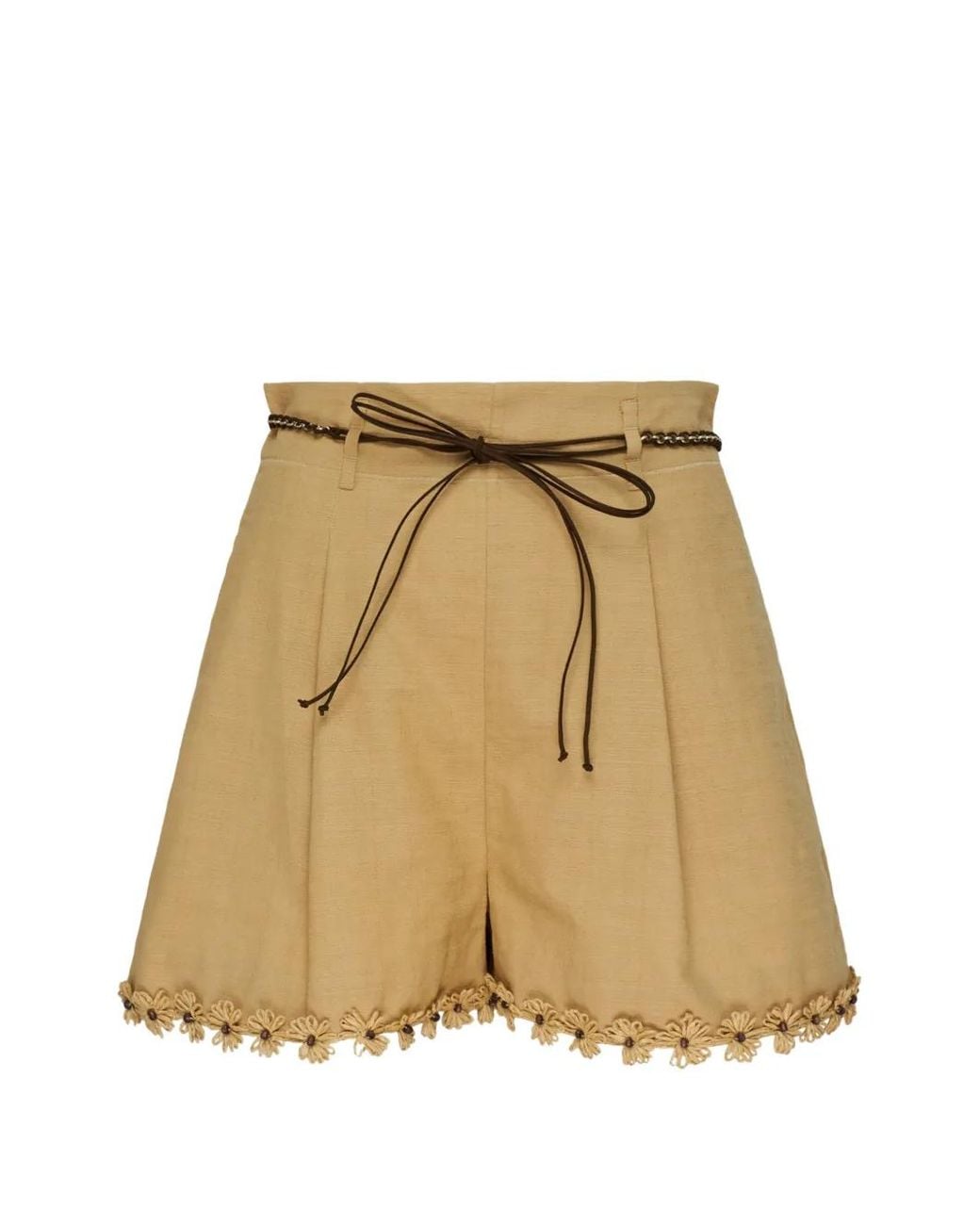 Zimmermann Natural Belted Floral-trim Shorts