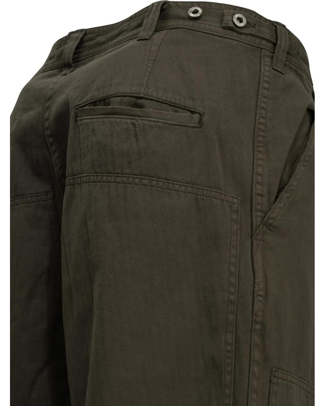 A.PRESSE Green Herringbone-Weave Cargo Trousers for men