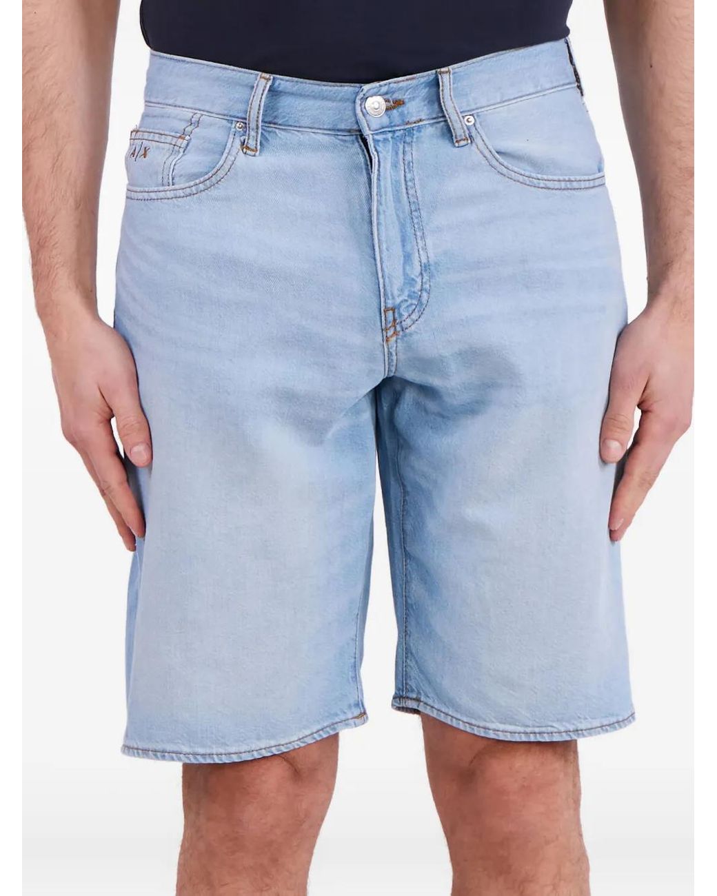 ARMANI EXCHANGE Blue Logo-Patch Denim Shorts for men