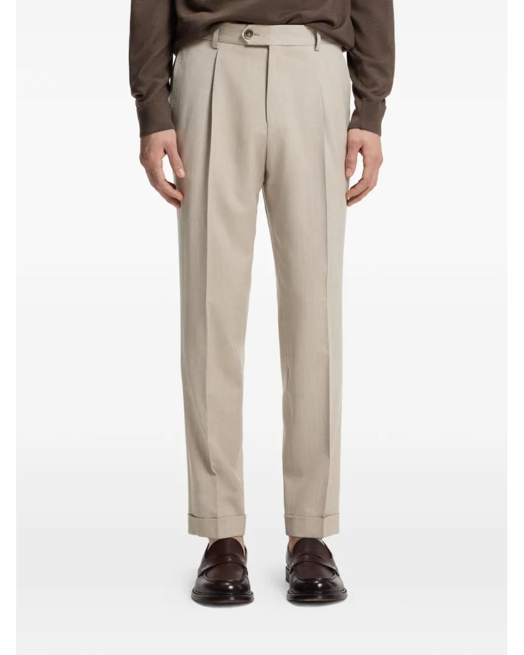 Boss White Pleated Turn-Up Tailored Trousers for men