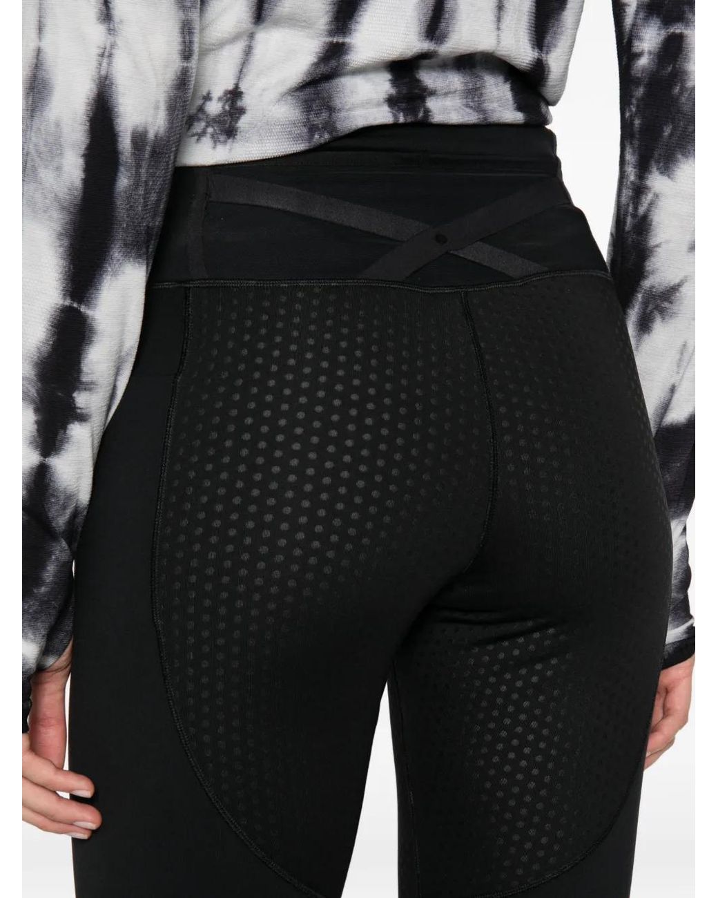 Asics Black Logo-Detail Textured-Panel Leggings