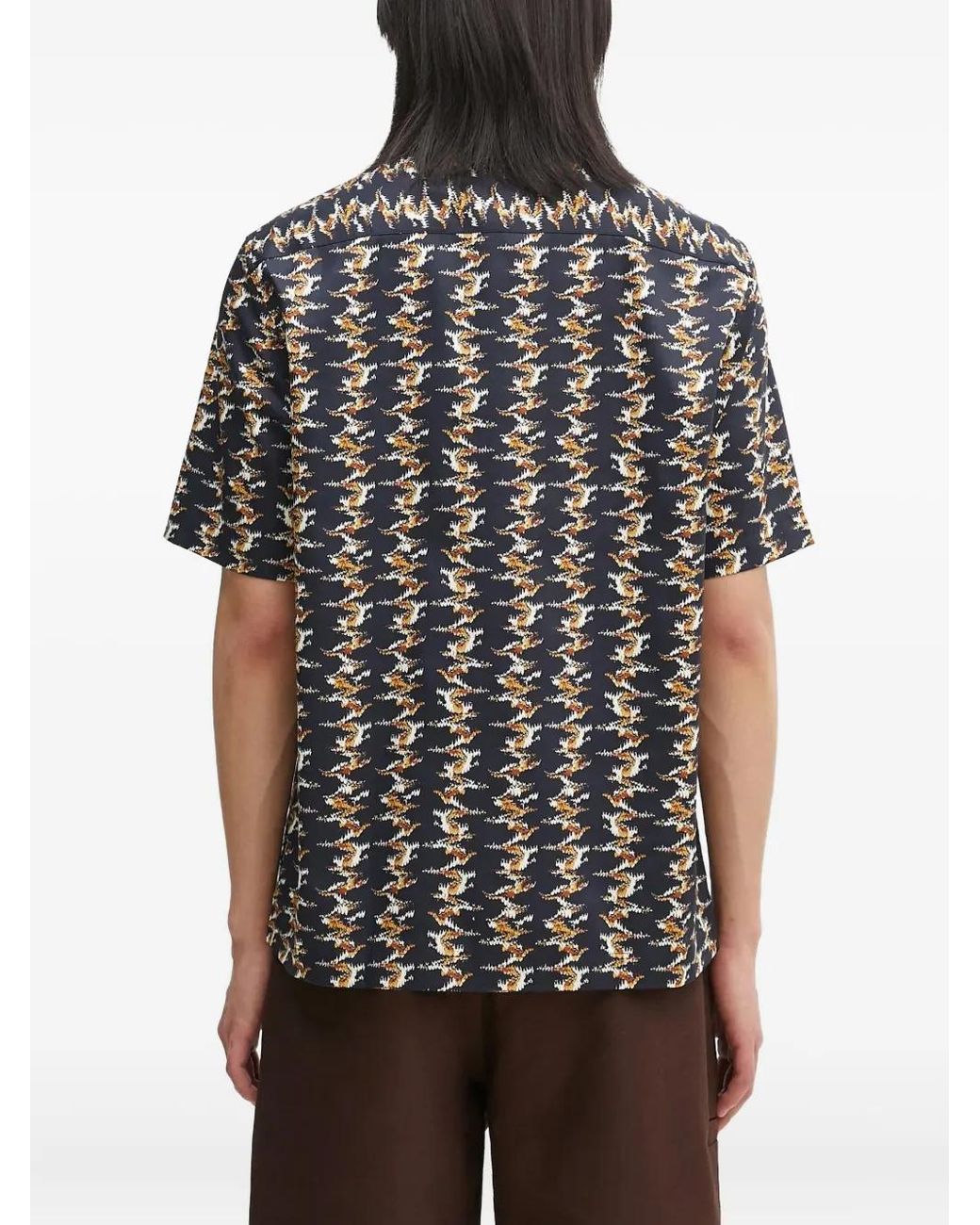 Fred Perry Black Camp-Collar Patterned Shirt for men