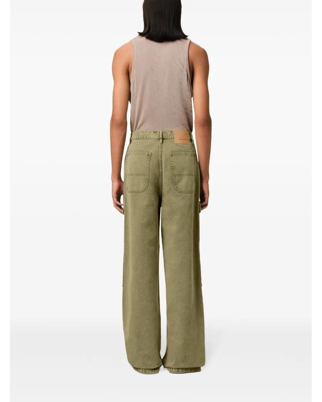 AMI Green Loose/Large Cargo Wide Fit Jeans Clothing for men