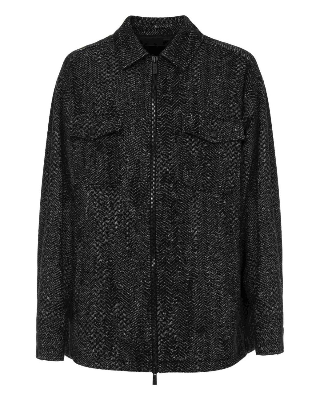Just Cavalli Black Herringbone Zip-Front Jacket for men
