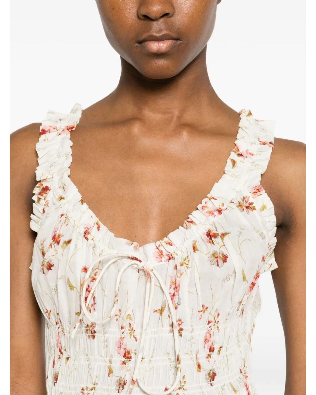 Doen White Emmaretta Floral-Print Midi Dress