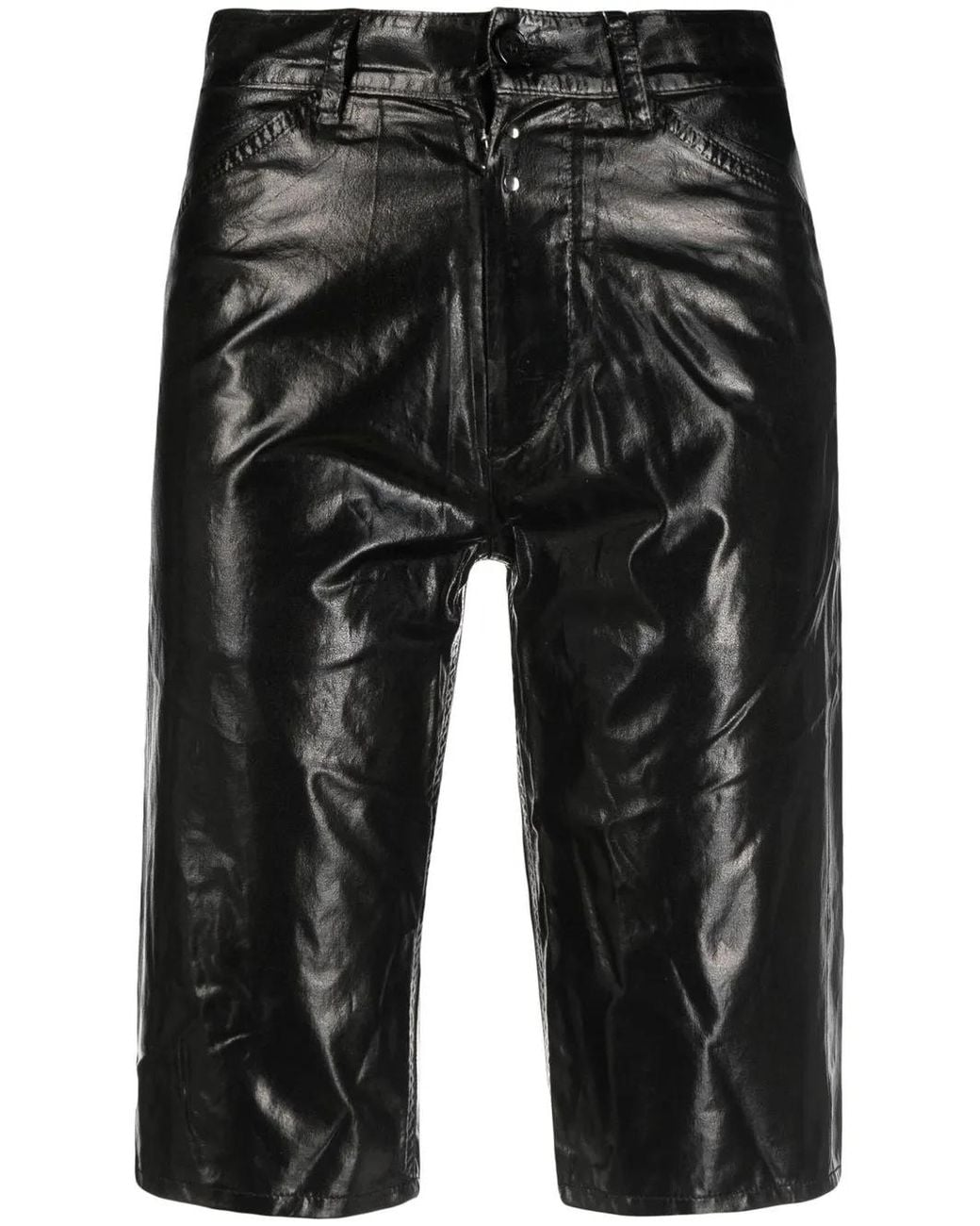 MM6 by Maison Margiela Black Laminated Straight Denim Shorts
