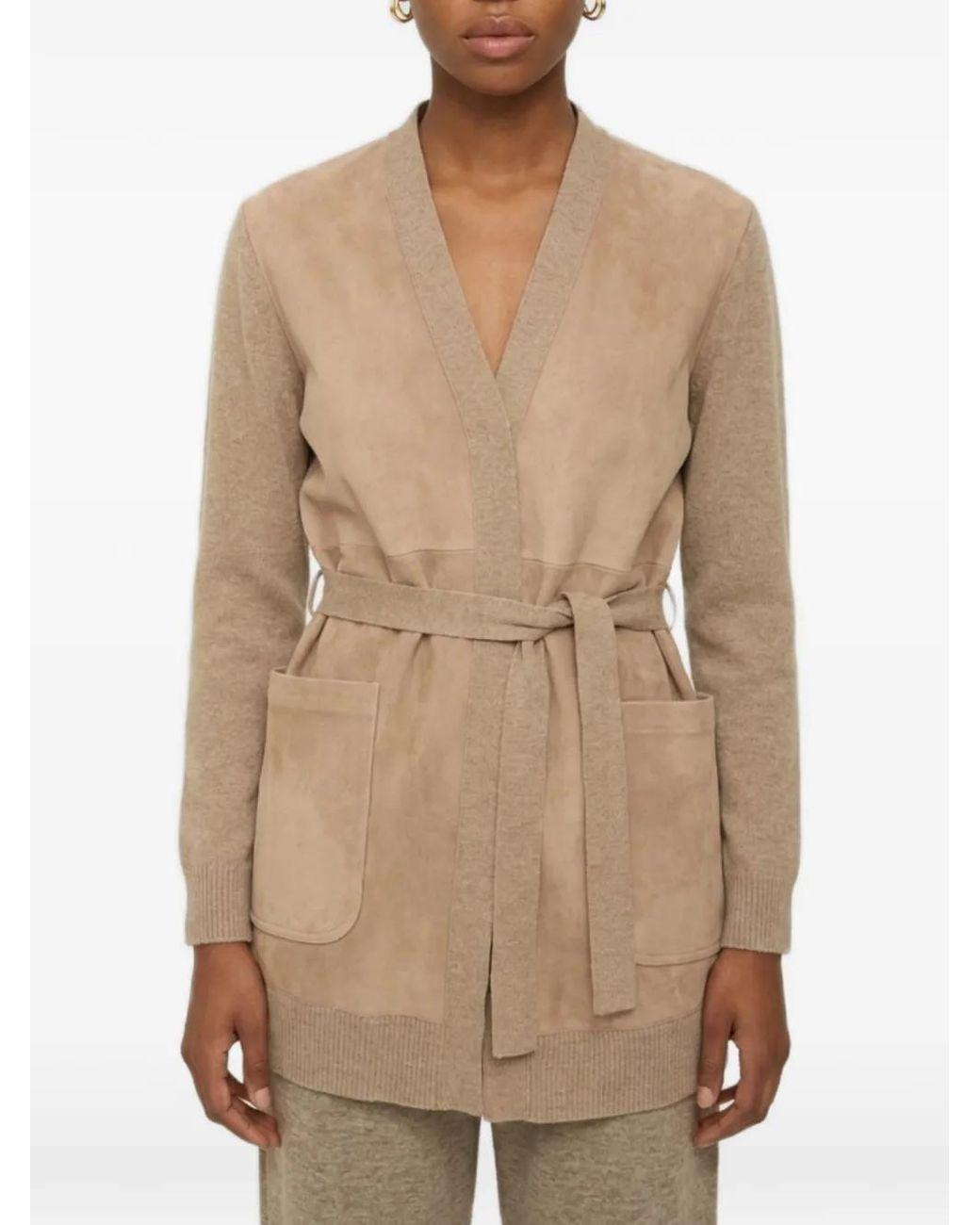 Max Mara Natural Oliveto Suede-Panelled Cardigan