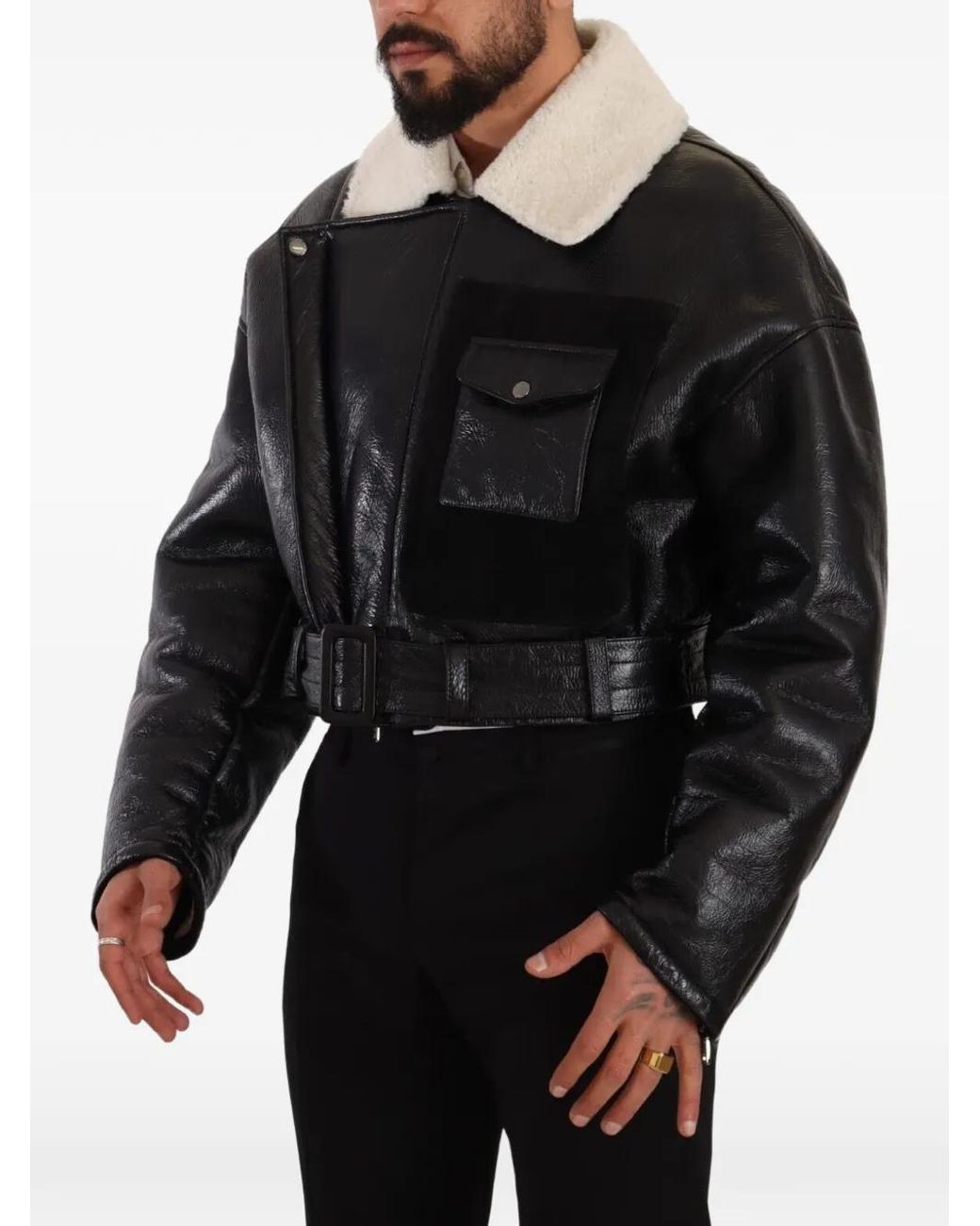 Dolce & Gabbana Black Belted Shearling Jacket for men