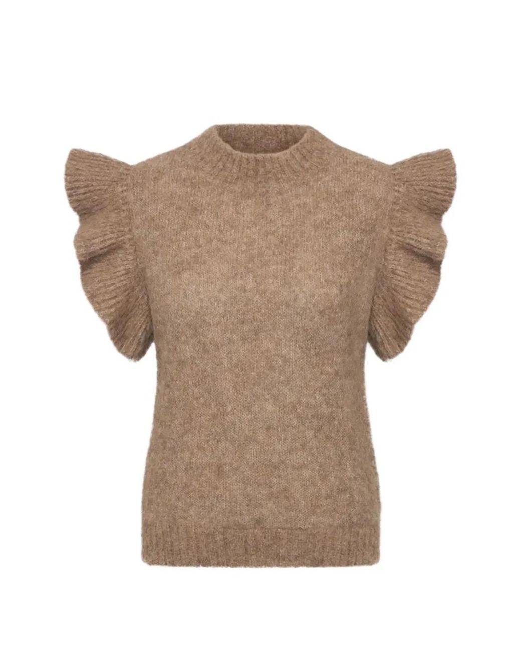By Far Brown Ruffled Fossy Spencer Sweater