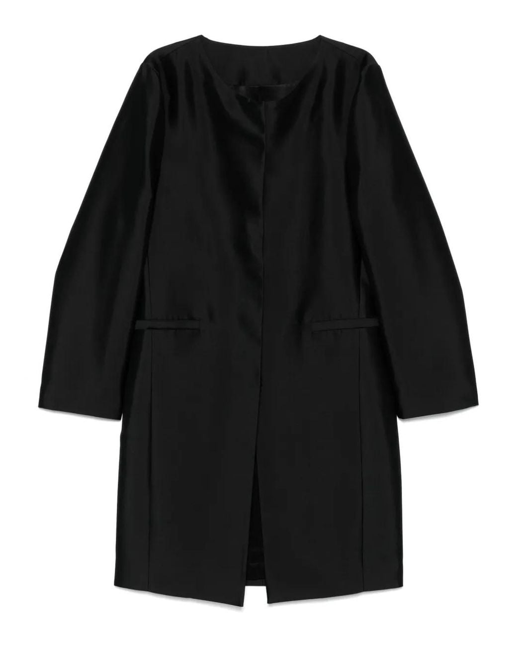 Totême Black Collarless Silk Coat