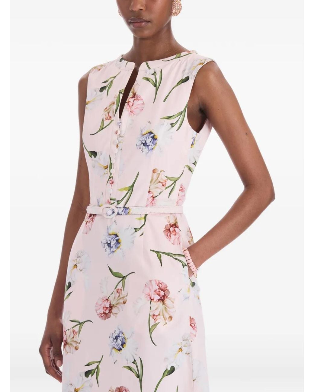 Oscar de la Renta Pink Floral-Print Belted Midi Dress