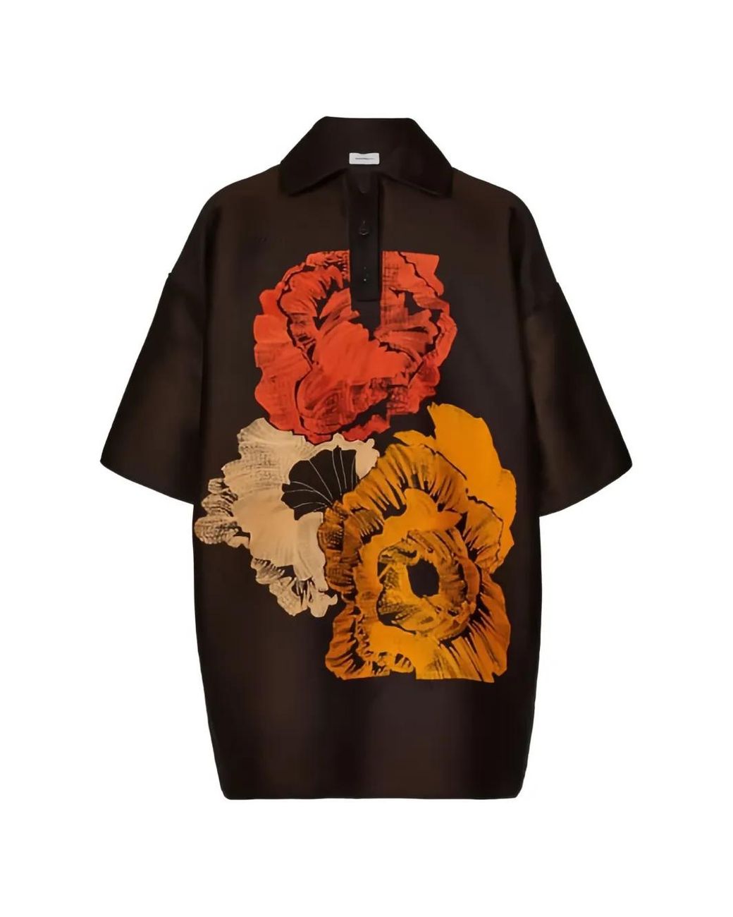 Ferragamo Orange Polo Manches Courtes À Fleurs