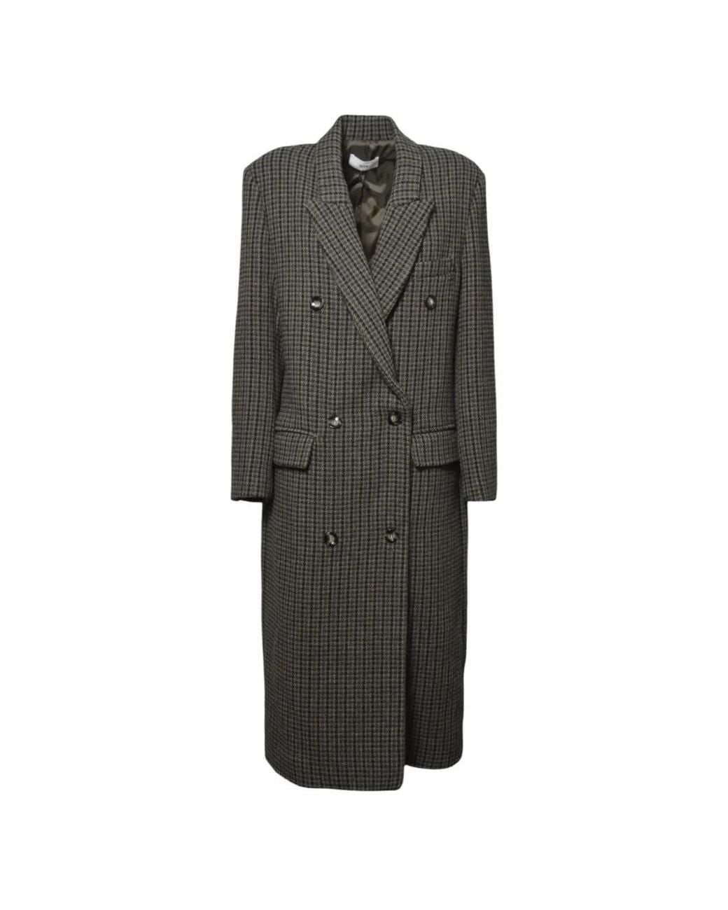 SOLOTRE Gray Check Double-Breasted Coat