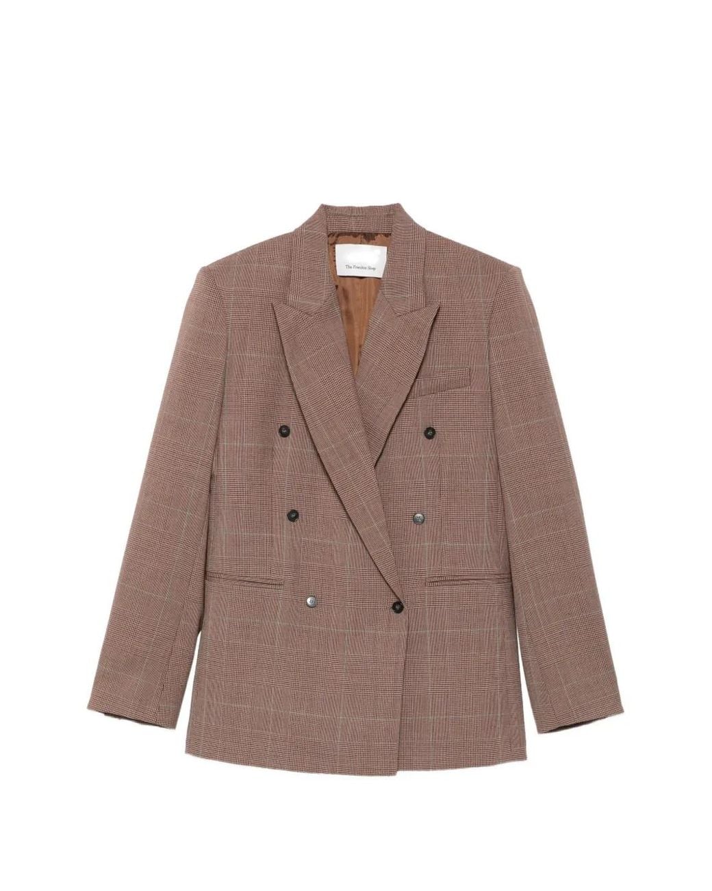 Frankie Shop Brown Monterey Glen-Plaid Double-Breasted Jacket