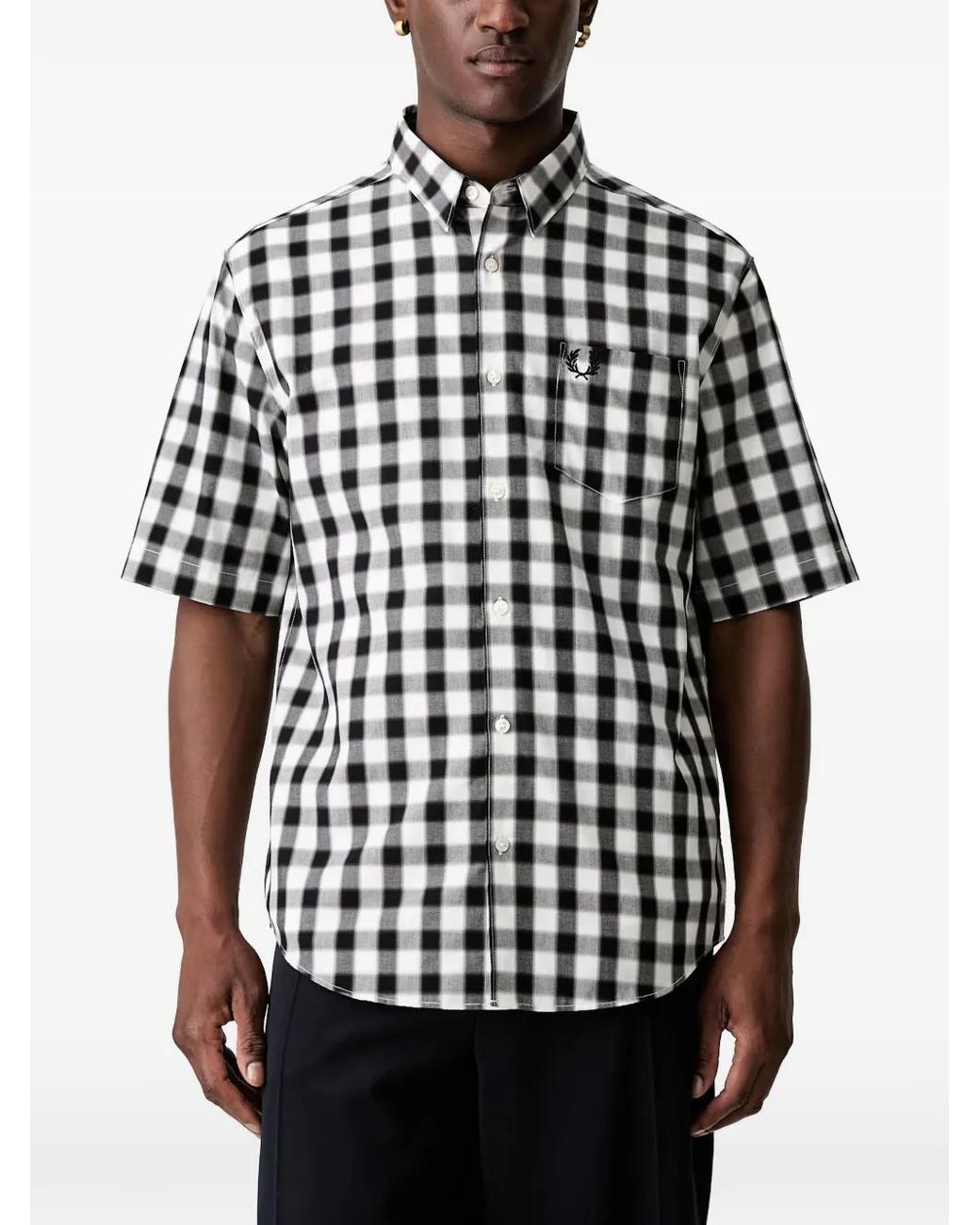 Fred Perry Black Gingham-Check Short-Sleeve Shirt for men