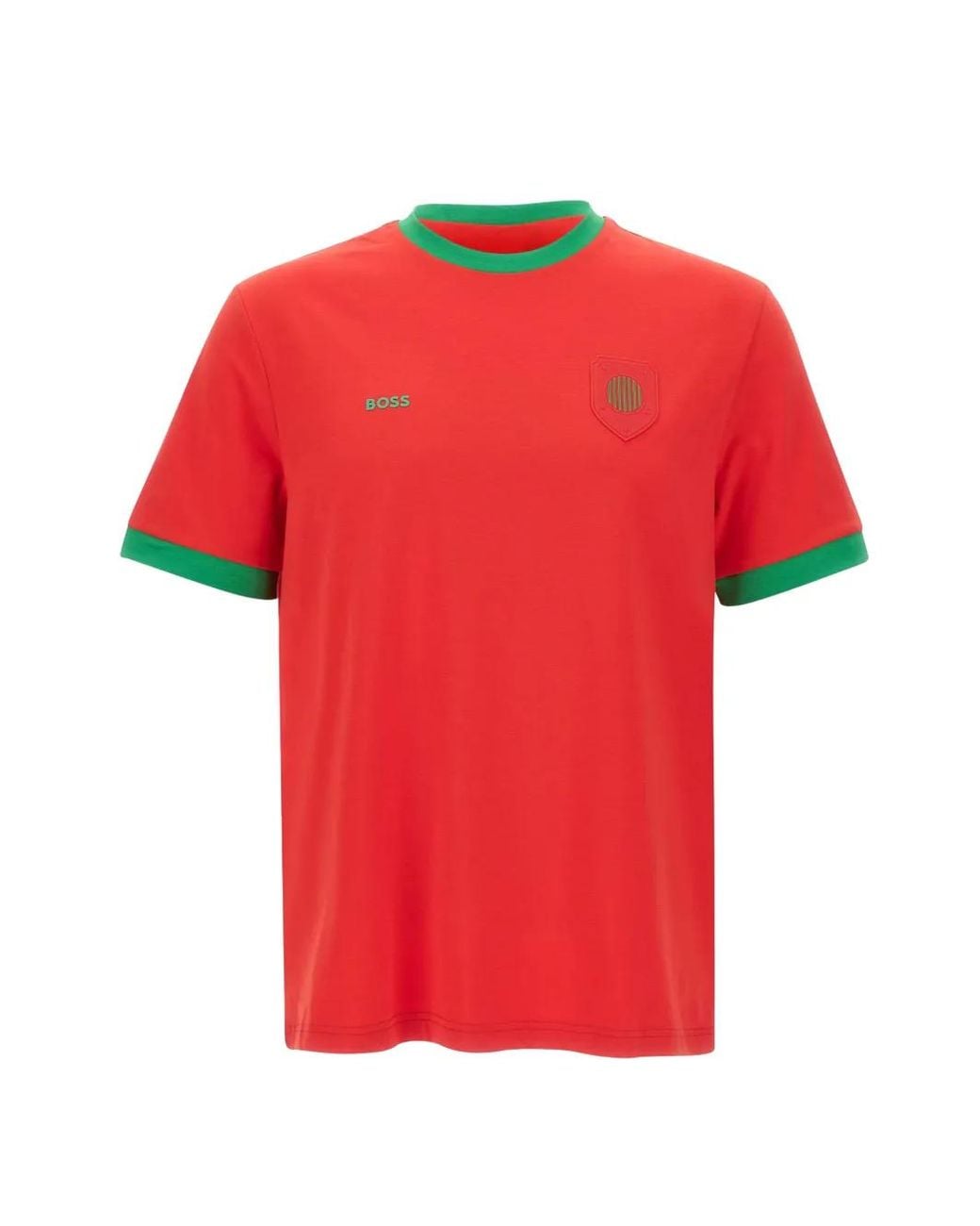 Boss Red Stretch-Cotton T-Shirt With Country Flag And Logo for men