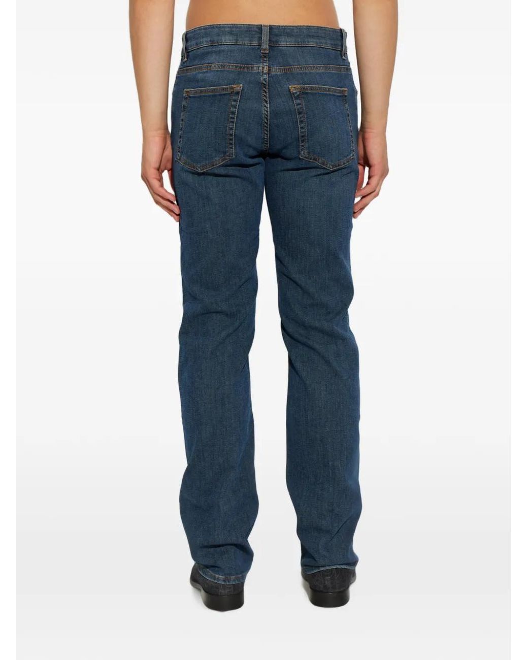 Etro Blue Embroidered-Logo Straight-Leg Jeans for men