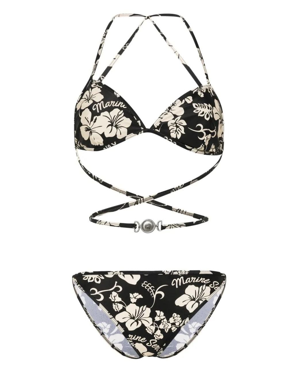 MARINE SERRE White Floral-Print Bikini