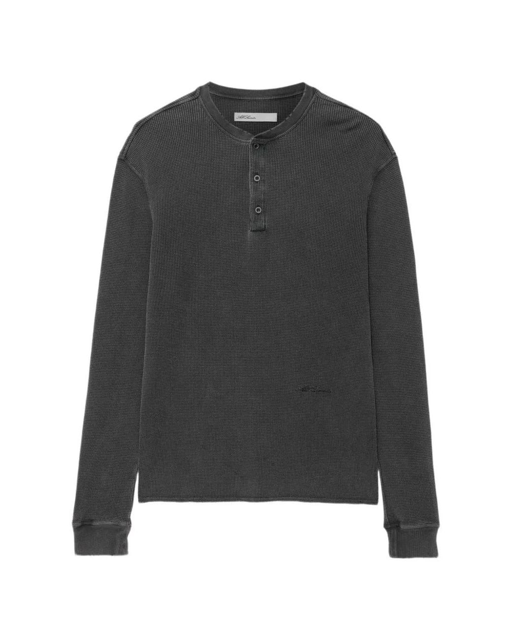 AllSaints Gray Raine Waffle-Knit Henley T-Shirt for men