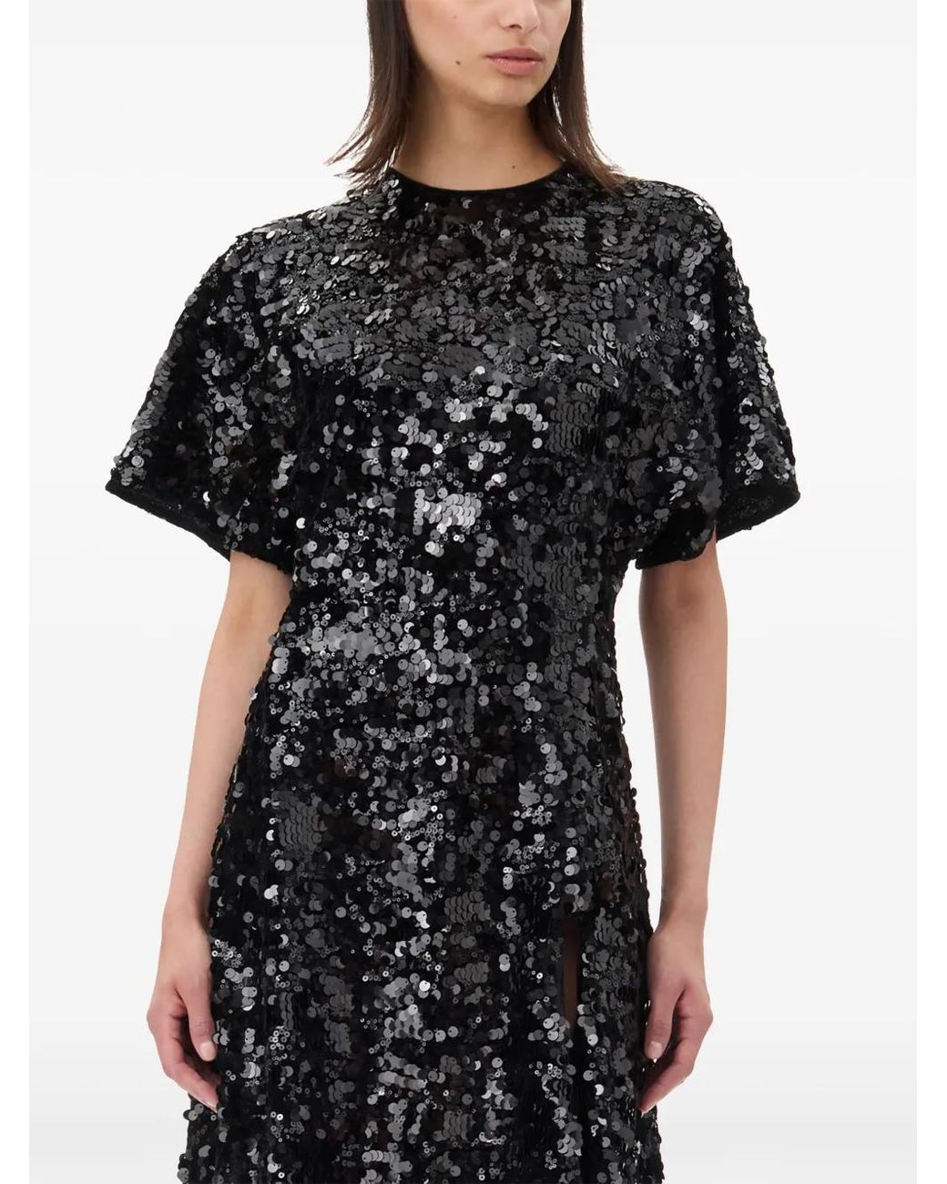 Ganni Black Sequinned Velvet Dress