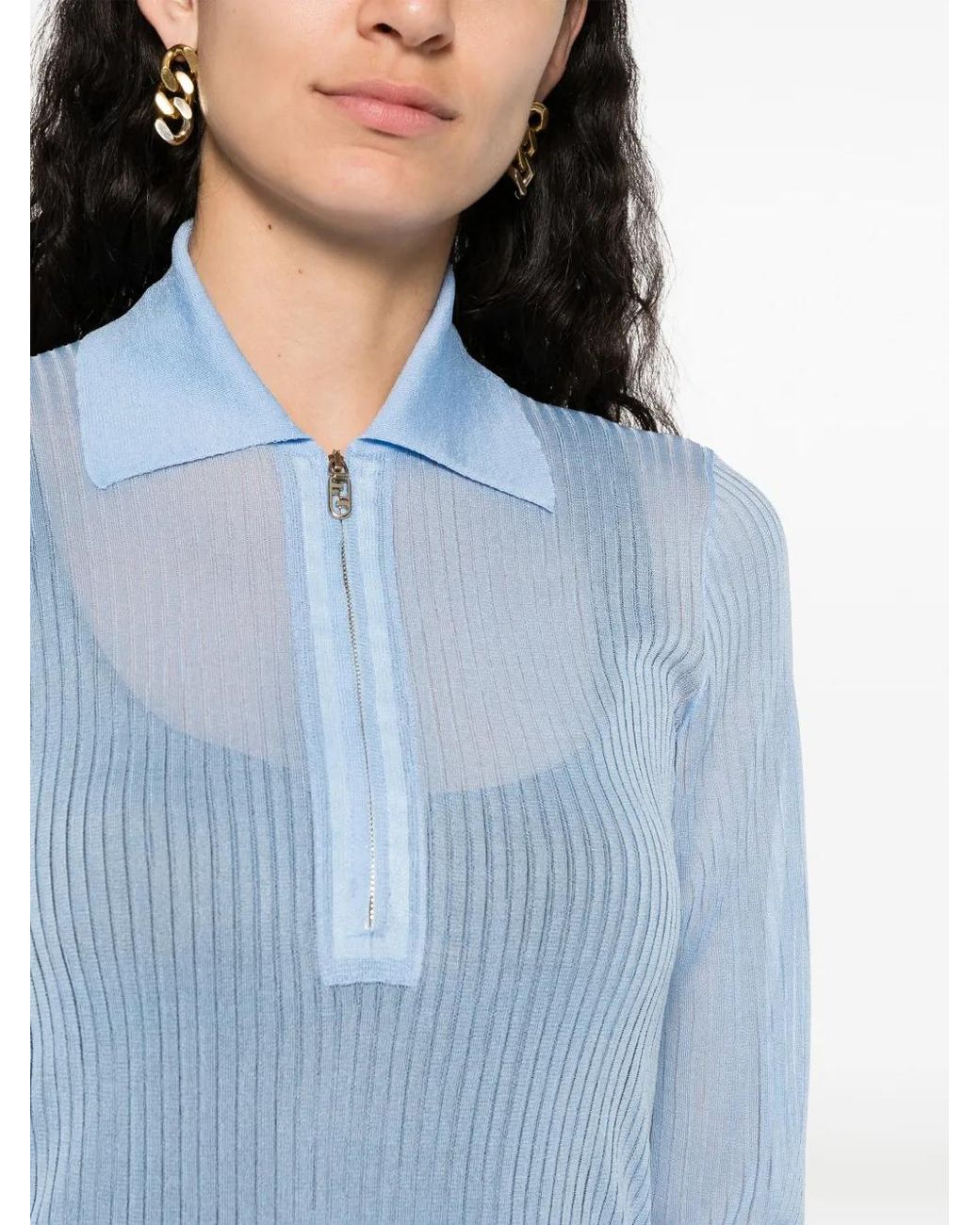 Fendi Midi-Jurk Met Lange Mouwen in het Blue