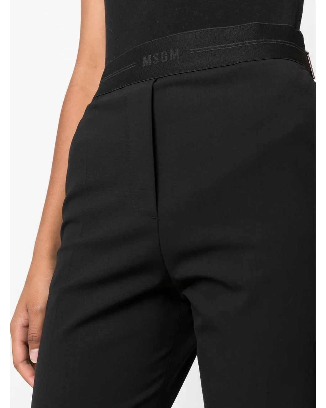 MSGM Black Logo-Waistband Tapered Trousers