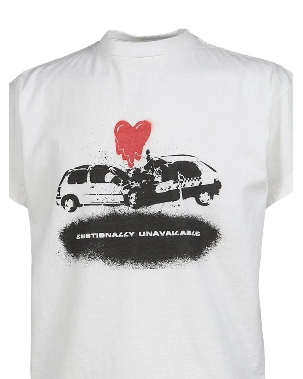 Emotionally Unavailable White Graphic-Print Logo-Patch T-Shirt for men