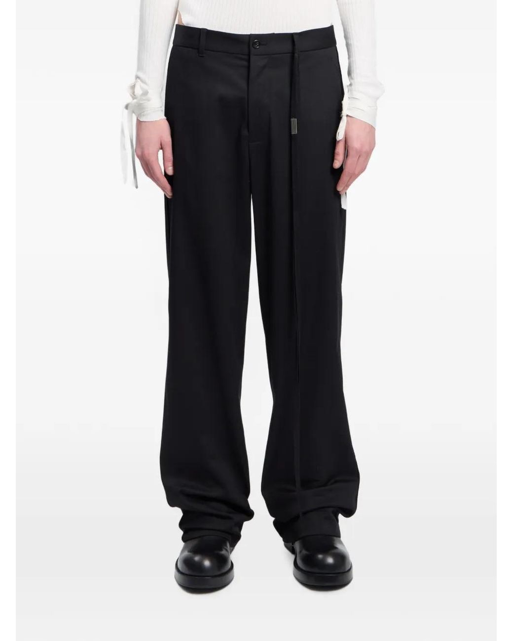 Ann Demeulemeester Black Cotton-Drill Straight-Leg Trousers for men
