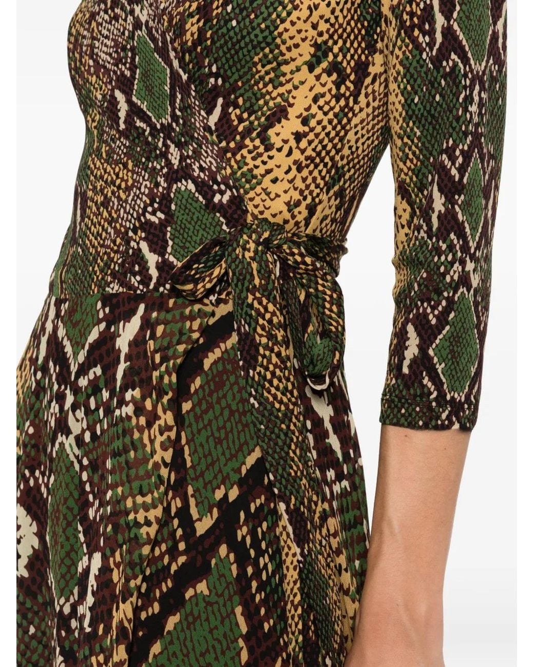 Diane von Furstenberg Green Irina Snake-Print Wrap Midi Dress