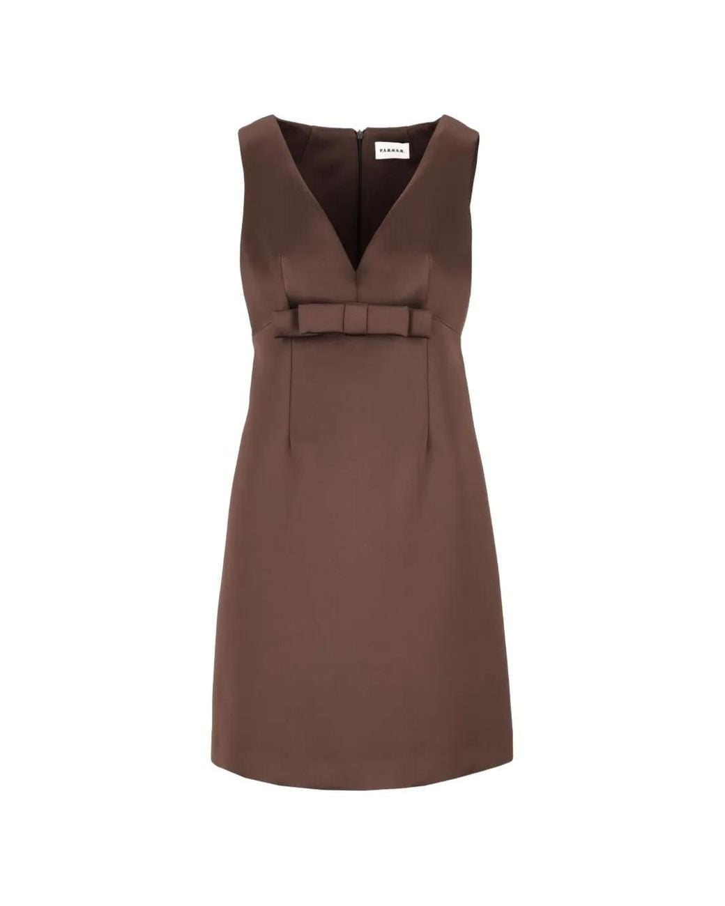 P.A.R.O.S.H. Brown Bow-Detail V-Neck Dress