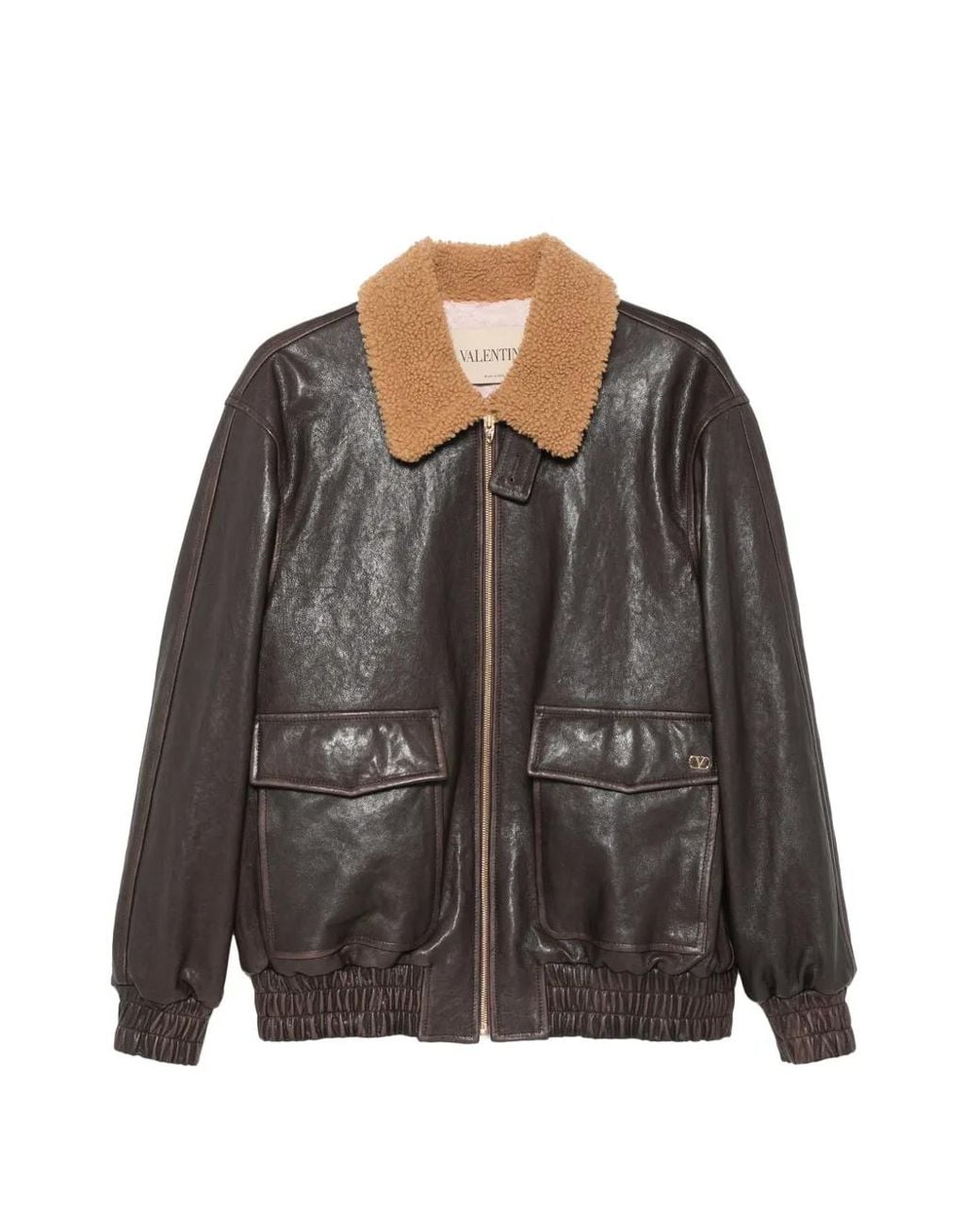Valentino Garavani Black Aged-Effect Leather Caban