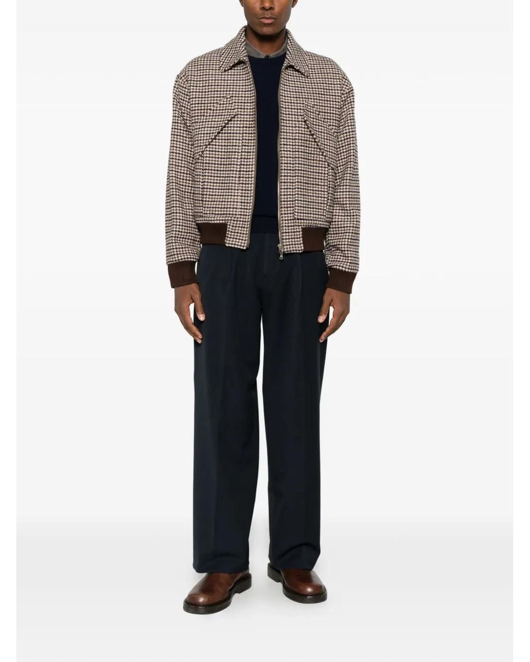 officina sartoriale Brown Houndstooth-Pattern Bomber Jacket for men