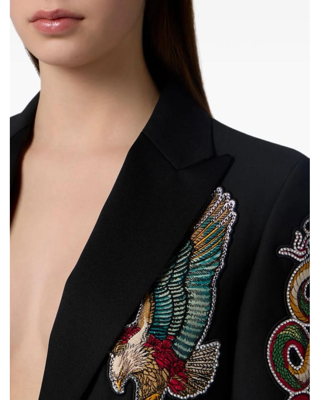 Philipp Plein Black Buttoned Embroidered Blazer