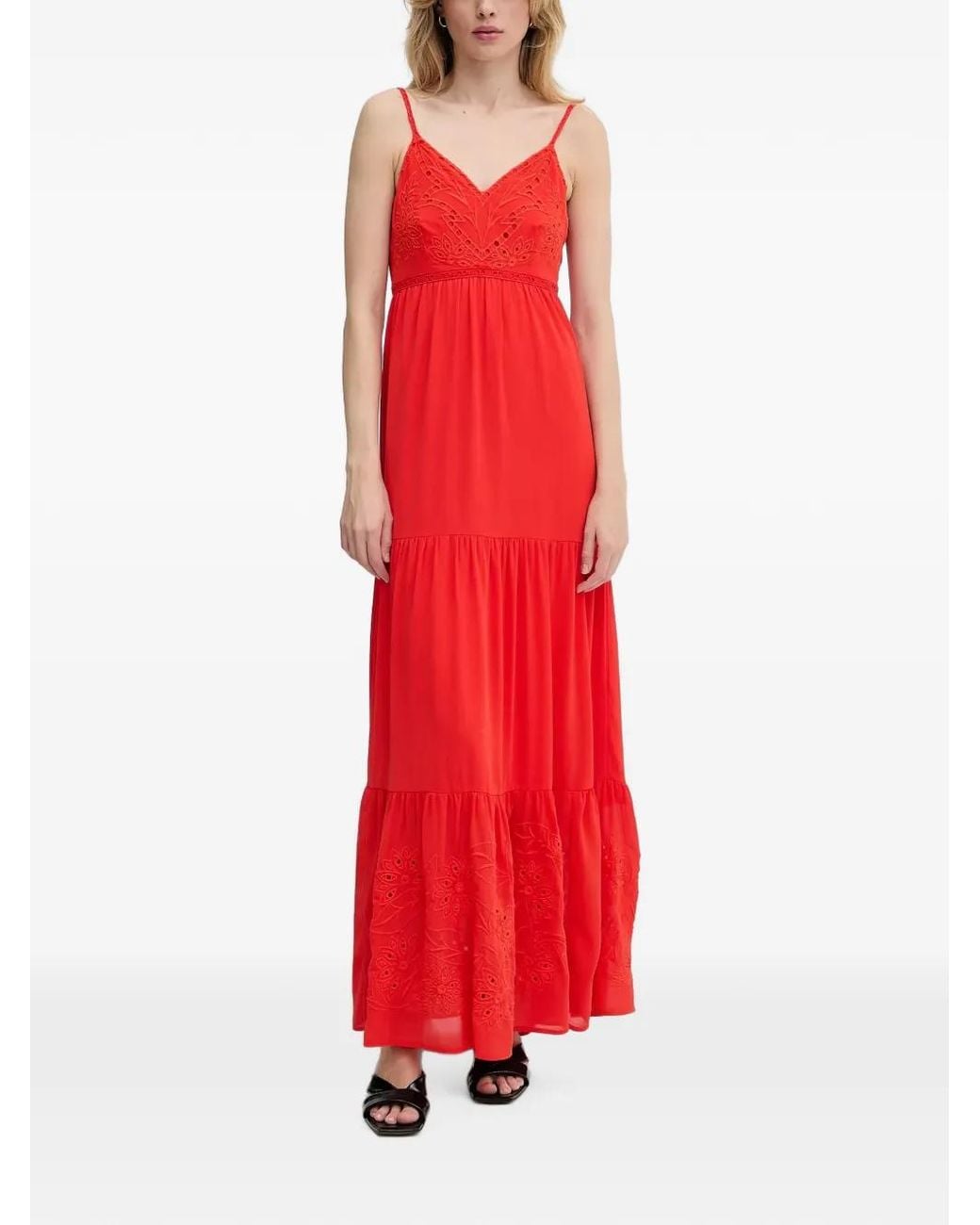 Morgan Red Floral-Embroidery Maxi Dress