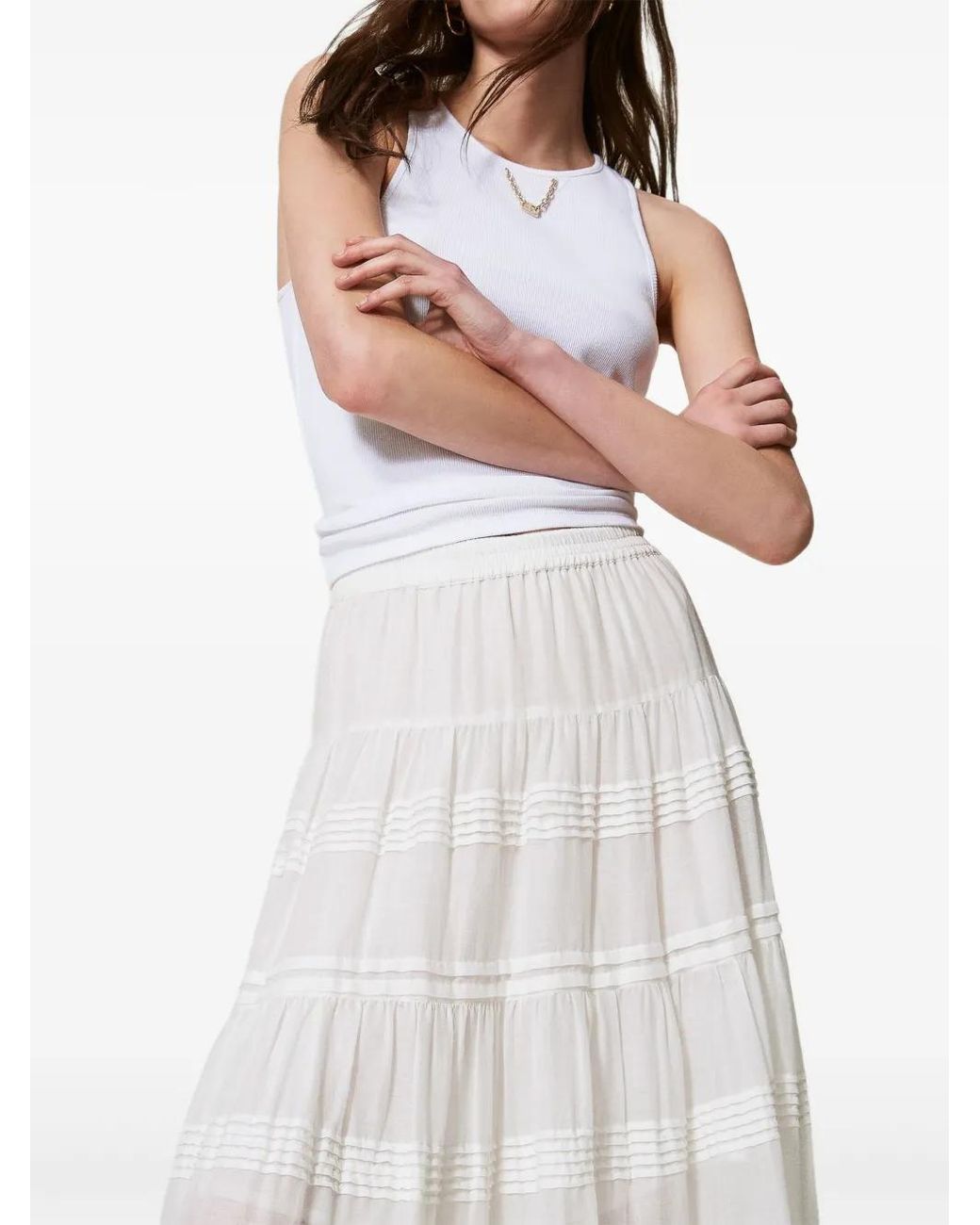 Twinset White Tiered Maxi Skirt